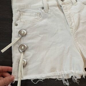 Vintage Express White Denim Shorts with western Button fringe Detail XS